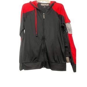 HoodieBuddie Full Zip Hoodie Black Red Performance Track Jacket Men's Medium‎
